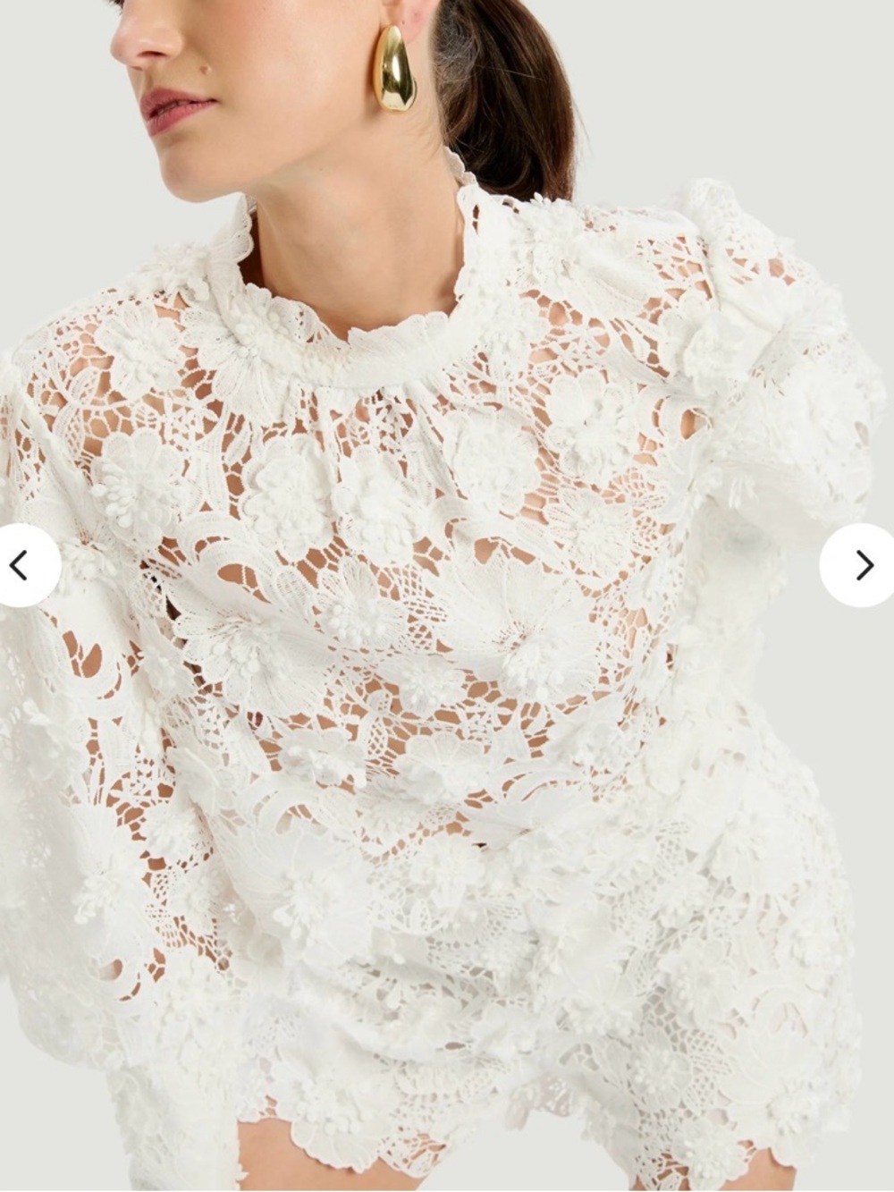 White Lace Floral High-Neck top - Picture 2 of 10